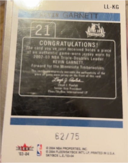 2003 Fleer Love It Live #LL-KG Kevin Garnett — front