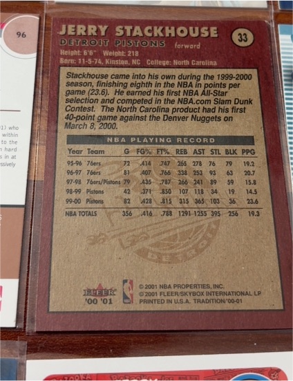2000 Fleer Tradition #33 Jerry Stackhouse — front
