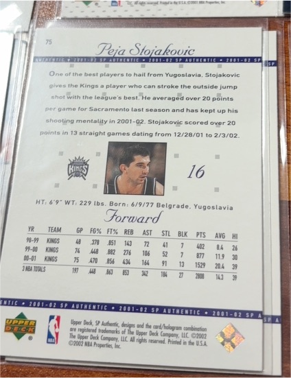 2001-02 SP Authentic #75 Peja Stojakovic — front