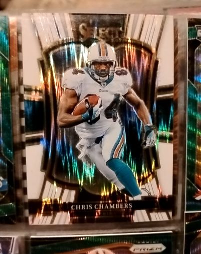 2025 Panini Select #199 Chris Chambers Premier Level Green & Yellow Prizm Dolphins — front