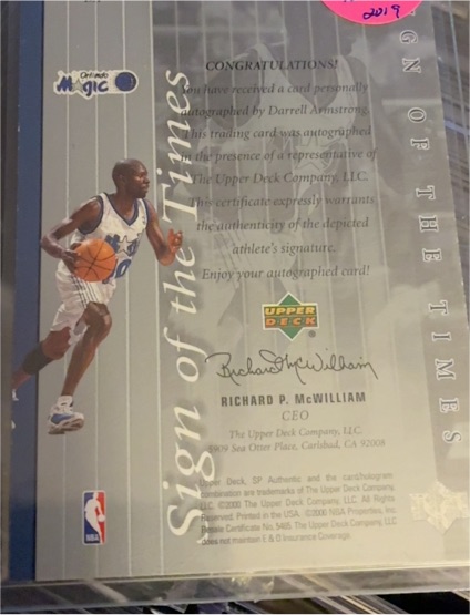1999-00 Upper Deck SP Authentic Sign of the Times #DA Darrell Armstrong — front