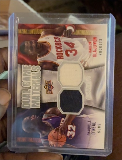 2009-10 Upper Deck Dual Game Materials #DG-OO Hakeem Olajuwon & Shaquille O'Neal — front