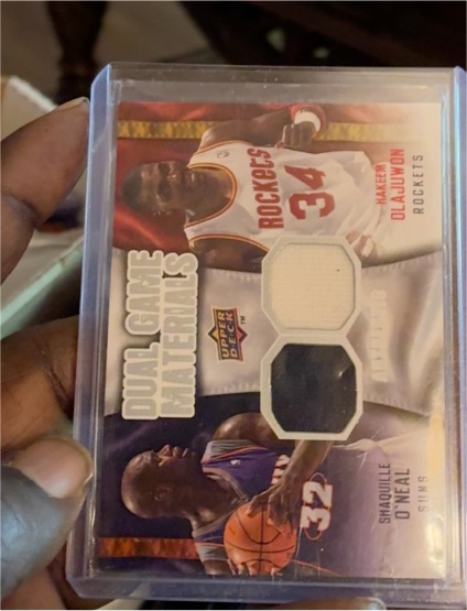 2009-10 Upper Deck Dual Game Materials #DG-OO Shaquille O'Neal & Hakeem Olajuwon — front