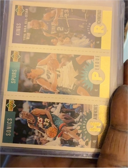 1996-97 Upper Deck Collector's Choice Mini #M161 Mitch Richmond / Will Perdue / Hersey Hawkins — front