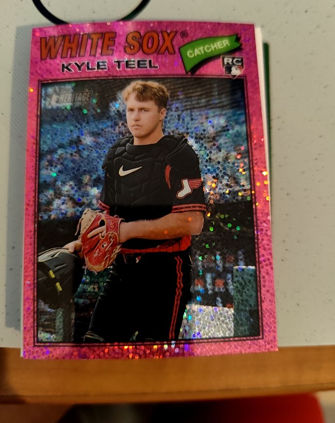 2026 Topps Heritage #182 Kyle Teel Chrome Pink Sparkle — front