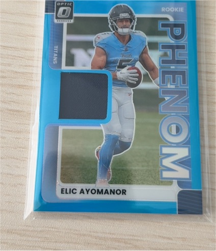 2025 Panini Donruss Optic #RPBH-EAR Elic Ayomanor Rookie Phenom Patch Blue Hyper — front