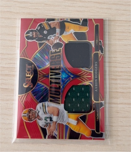 2025 Panini Select Red Prizm Multiverse #MVJ-ARS Aaron Rodgers Dual Patch — front