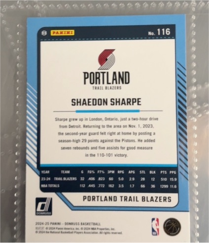2024-25 Panini Donruss #116 Shaedon Sharpe — front
