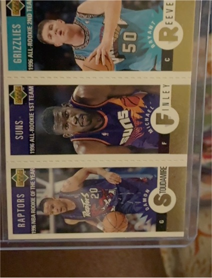 1996-97 Collector's Choice Mini #M171 Damon Stoudamire / Michael Finley / Bryant Reeves — front