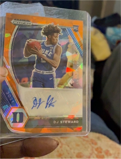 2021-22 Panini Prizm Draft Picks #DP-DJS DJ Steward Orange Pulsar Rookie Card Auto — front