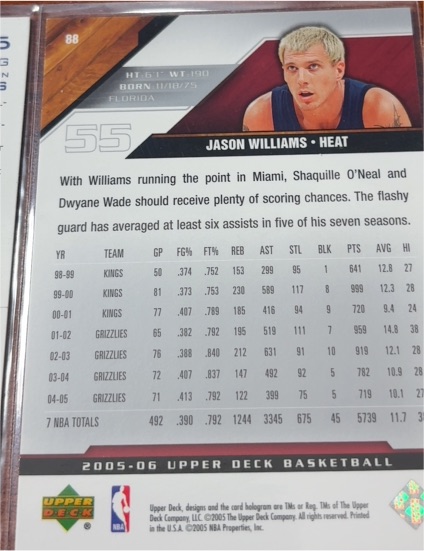 2005-06 Upper Deck #88 Jason Williams — front