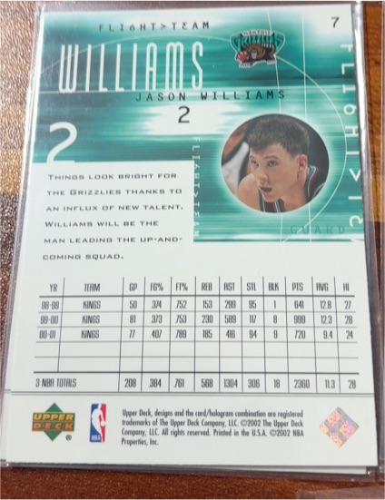 2001-02 Upper Deck Flight Team #7 Jason Williams — front