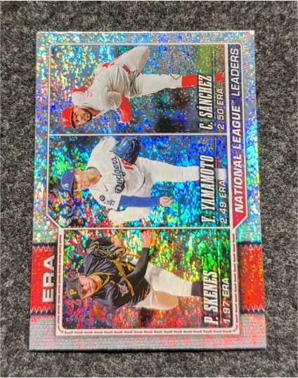 2026 Topps Series 1 #203 NL ERA Leaders J. Skenes, H. Yamamoto, C. Sanchez — front