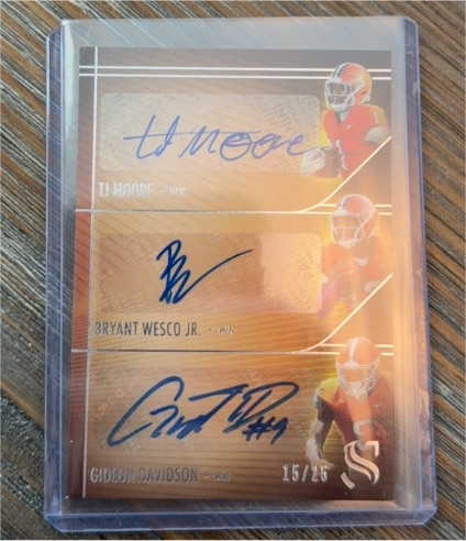 2025 Panini Silhouette #15/25 TJ Moore / Bryant Wesco Jr. / Gideon Davidson Triple Auto — front
