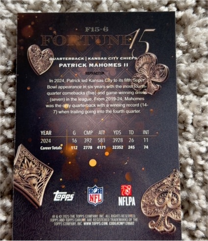 2024 Topps Fortune #F15-6 Patrick Mahomes II — front