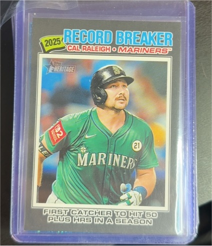 2025 Topps Heritage #231 Cal Raleigh Record Breaker — front
