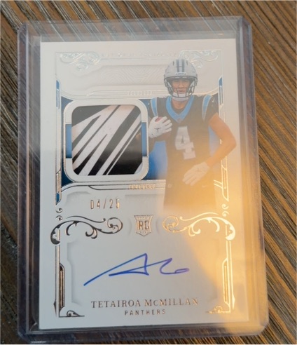 2025 Panini National Treasures #158 Tetairoa McMillan Rookie Patch Auto — front