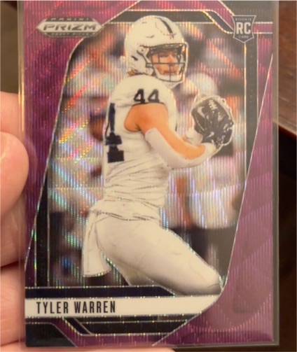 2025 Panini Prizm Draft Picks #107 Tyler Warren Purple Wave Prizm Rookie Card — front