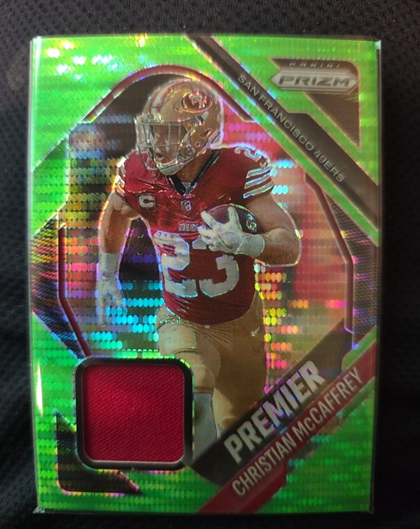 2025 Panini Prizm Premier Jerseys Neon Green #PJY-CMC Christian McCaffrey — front