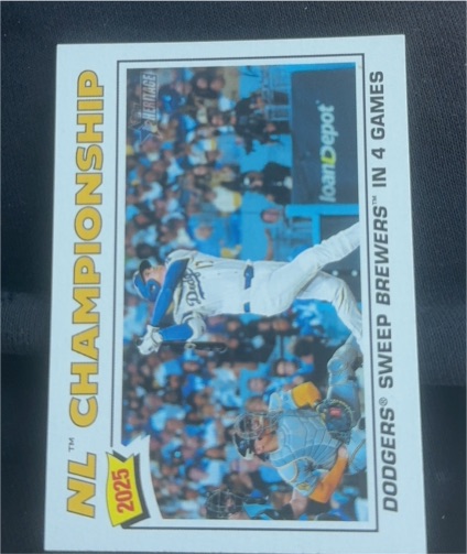2025 Topps Heritage #277 Los Angeles Dodgers NL Championship Dodgers Sweep Brewers — front
