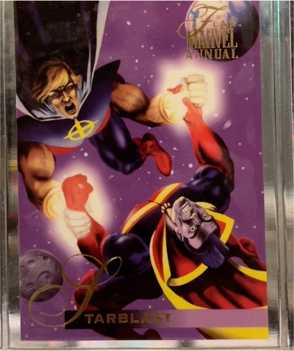 1995 Fleer Flair Marvel Annual #129 Starblast Quasar vs Gladiator — front