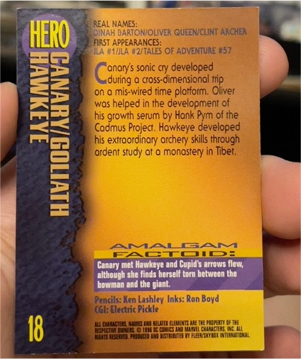 1996 Amalgam #18 Canary Goliath Hawkeye — front