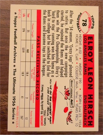 1956 Topps #78 Elroy Leon Hirsch — front