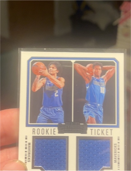 2023-24 Panini Contenders #RT2-MAV Dereck Lively II/Olivier-Maxence Prosper Rookie Ticket Dual Patch — front