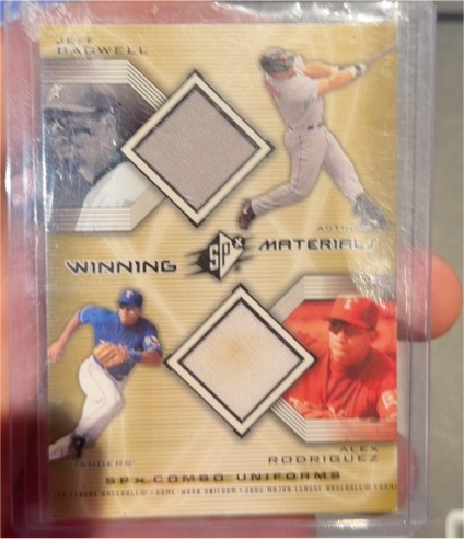 2002 Upper Deck SPx #WM-BR Jeff Bagwell & Alex Rodriguez Winning Materials Combo Uniforms — front