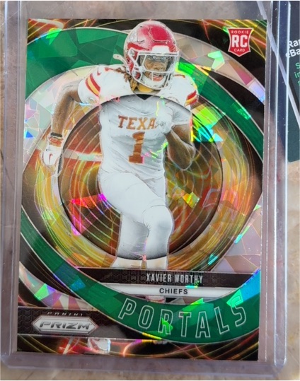 2024 Panini Prizm #10 Xavier Worthy Portals Green Ice Prizm Rookie Card — front