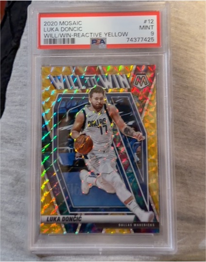 2020 Panini Mosaic #12 Luka Doncic Will/Win Reactive Yellow — front