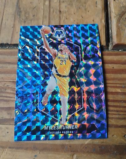 2023-24 Panini Mosaic #198 Myles Turner Reactive Blue — front