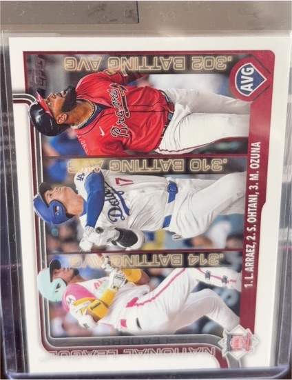 2025 Topps Series 1 #347 National League Batting Average Leaders Luis Arraez / Shohei Ohtani / Marcell Ozuna — front
