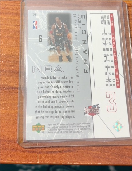 2001-02 Upper Deck #28 Steve Francis — front