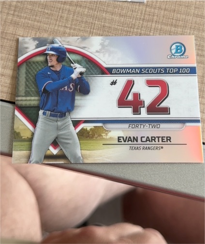 2023 Bowman Chrome Bowman Scouts Top 100 #BTP-42 Evan Carter — front