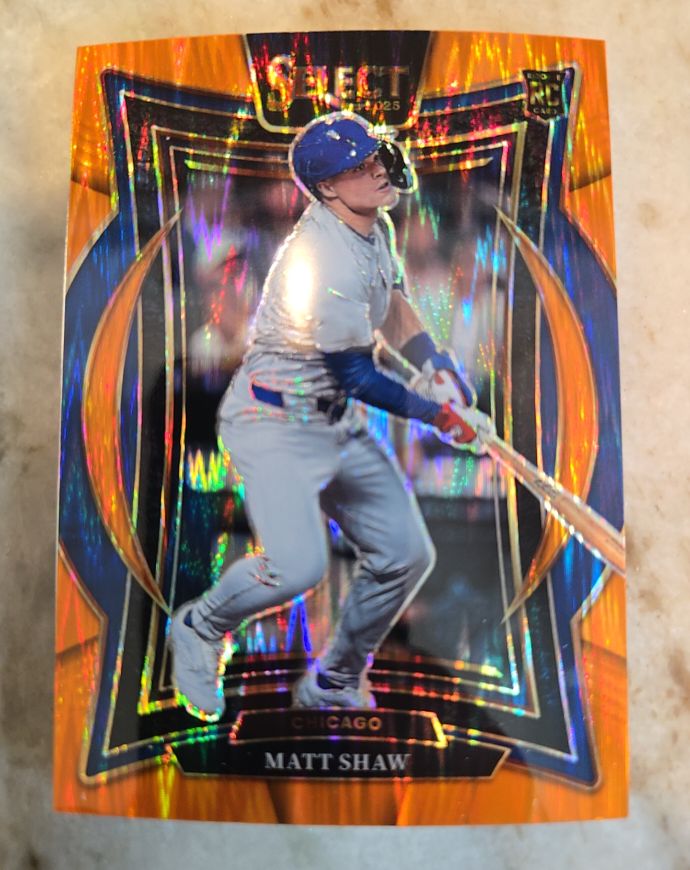 2025 Panini Select #34 Matt Shaw Orange Flash Prizm Rookie — front