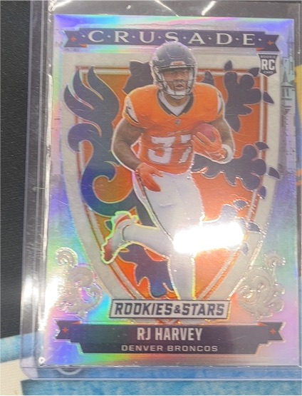 2025 Panini Rookies & Stars #26 RJ Harvey Crusade Silver Prizm Rookie — front