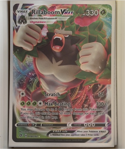 2020 Pokémon TCG SWSH02: Rebel Clash #018/192 Rillaboom VMAX — front