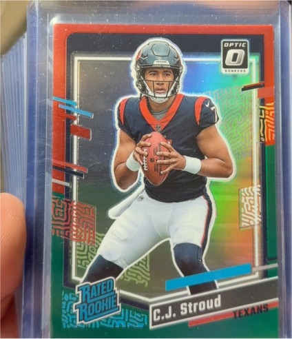2023 Panini Donruss Optic #339 C.J. Stroud Rated Rookie Preview Red & Green Prizm — front
