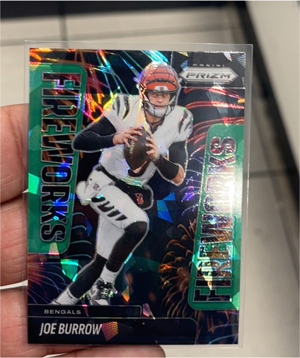2025 Panini Prizm #25 Joe Burrow Fireworks Green Prizm — front