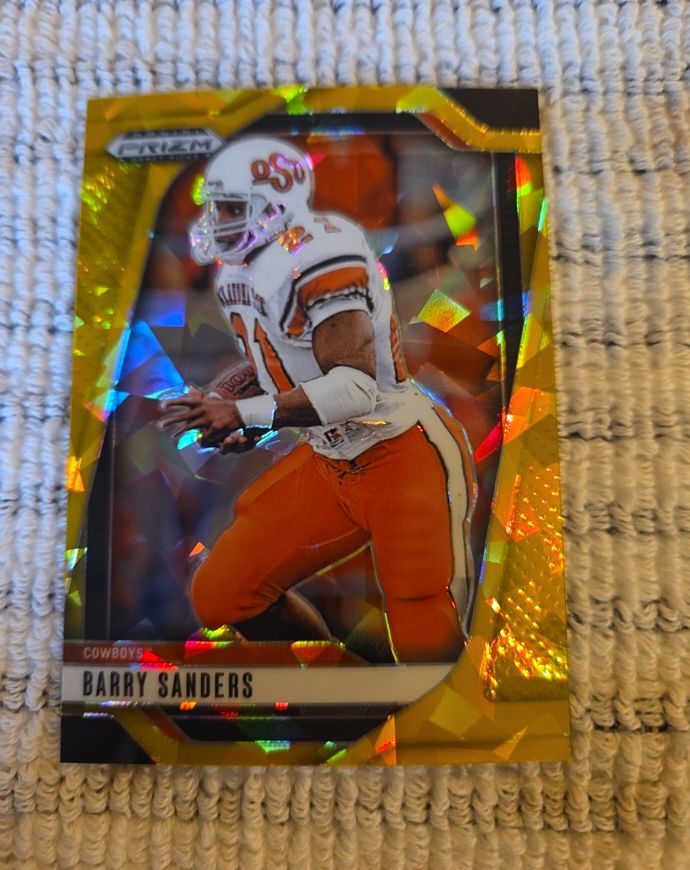2025 Panini Prizm Draft Picks #188 Barry Sanders Gold Cracked Ice Oklahoma State — front