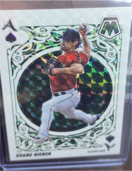 2022 Panini Mosaic #A-6 Shane Bieber Aces Green Mosaic Prizm — front