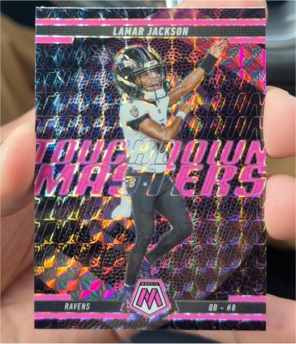 2025 Panini Mosaic #5 Lamar Jackson Touchdown Masters Pink Fluorescent — front