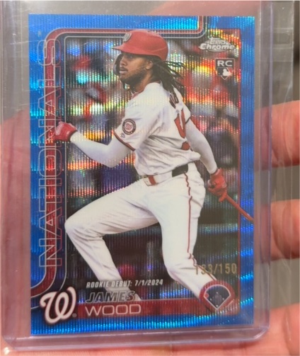 2025 Topps Chrome Update #USC95 James Wood Blue Wave Refractor Rookie Debut — front