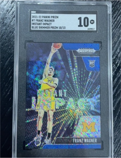 2021-22 Panini Prizm #7 Franz Wagner Instant Impact Blue Shimmer Prizm — front