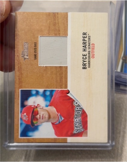 2011 Topps Heritage Minor League #GUB-BH Bryce Harper Game-Used Base Relic — front