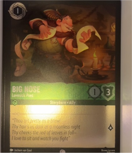 Disney Lorcana Whispers in the Well #70 Big Nose Lovesick Poet — front