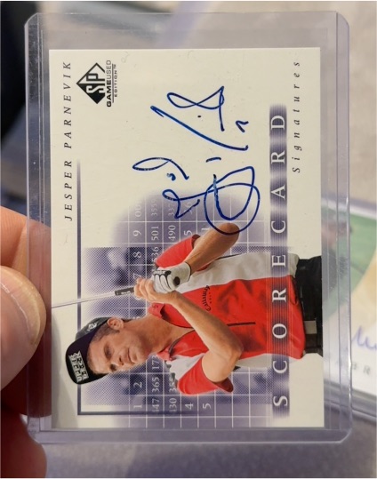 2002 Upper Deck SP Game Used Scorecard Signatures Jesper Parnevik #SS-JP — front