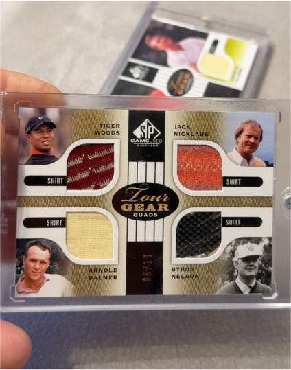 2012 Upper Deck SP Game Used Edition Tour Gear Quads #TG4 Tiger Woods Jack Nicklaus Arnold Palmer Byron Nelson — front