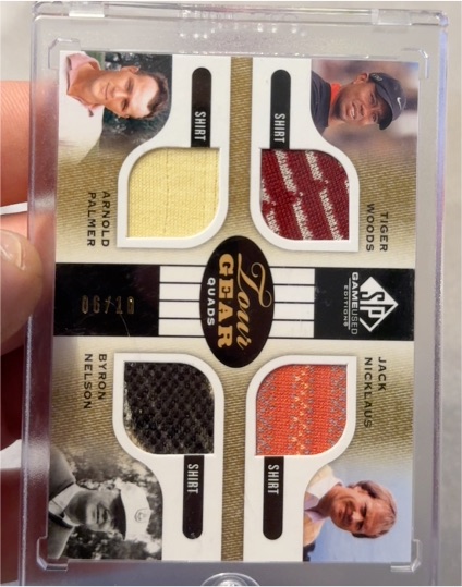2012 Upper Deck SP Game Used Tour Gear Quads #TG4APJN Tiger Woods Jack Nicklaus Arnold Palmer Byron Nelson — front